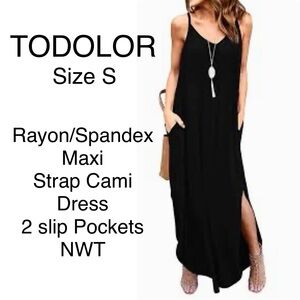🖤 TODOLOR Maxi Dress Straps Cami Slip Summer Spring